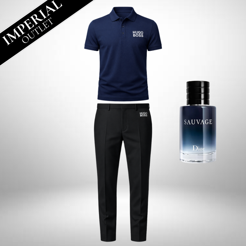 Set di abbigliamento HUGO BOSS: polo e pantaloni eleganti – Dior Sauvage (100 ml) incluso gratis!