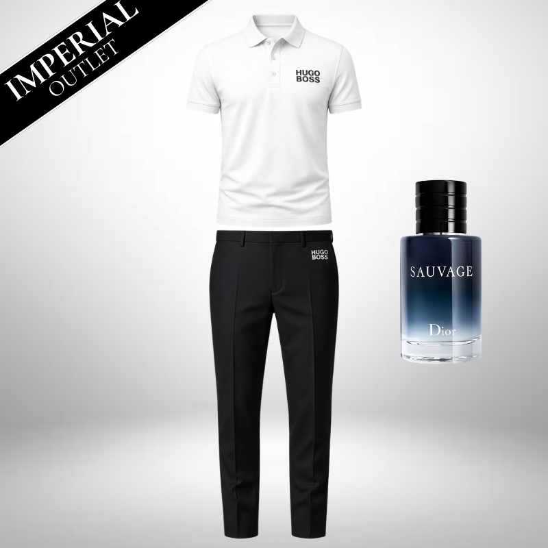 Set di abbigliamento HUGO BOSS: polo e pantaloni eleganti – Dior Sauvage (100 ml) incluso gratis!